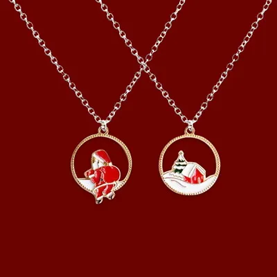 Simple Enamel Moon Santa Claus Pendant Necklace Clavicle Chain Christmas Xmas • $1.06