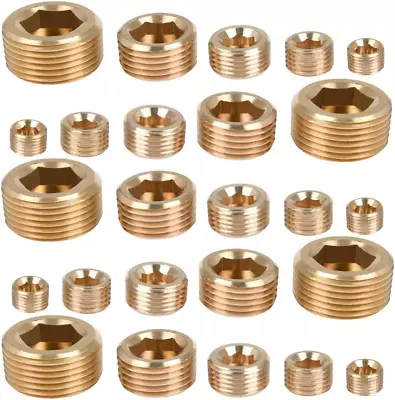 Brass Pipe Plugs Set NPT Plug 1/8  1/4  3/8  1/2  3/4  Brass Pipe 25Pcs  • $23.67