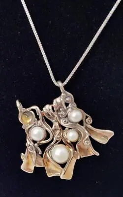 Vintage Hagit Gorali Sterling Silver Cultivated Freshwatr Pearl Pendant Necklace • $109.99