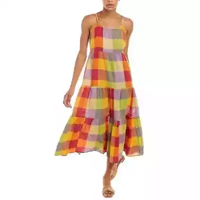 BeachLunchLounge Pink & Yellow Madras Plaid Tiered Midi Dress • $31.20