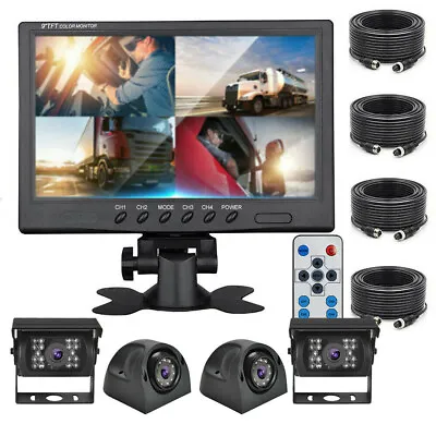 9  Quad Split Monitor 4 Side Rear View Backup Heavy Duty Camera For Bus Truck RV • $136.99