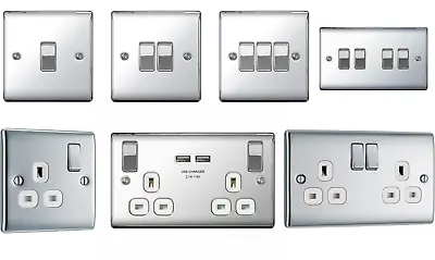 BG Nexus Metal Light Switches & Sockets Electrical Wall USB Polished Chrome • £7.25