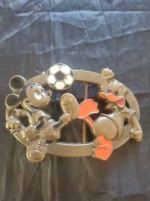 Baron Belt Buckle Vintage Disney Mickey Mouse Donald Duck Playing Soccer Brass • $29.90