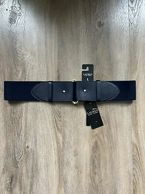 Ralph Lauren Navy Elasticated Leather Gold Hardware Nursing Style Waist Belt LGE • £27.50