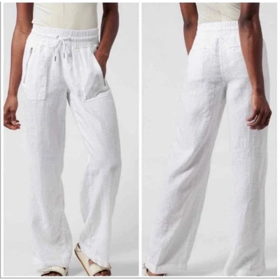 $44.95 • Buy Athleta Pants Womens 12 White Cabo Linen Wide Leg Resort Vacation Classic Light 