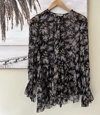 ZIMMERMANN Textured Floral Silk Long Sleeve Top Blouse Size 1 8-10 • $99