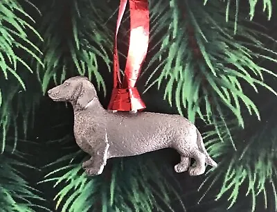 Pewter DACHSHUND Dog Puppy Silver Metal Figurine Christmas Tree Ornament E • $6.95