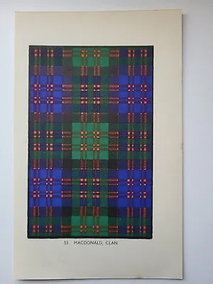 Macdonald Clan Old Antique Print 1950 Tartans Clans And Families Of Scotland • $8.08