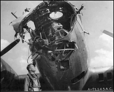 £6.32 • Buy WWII B&W Photo USAAF  B-17 Bomber Flak Damaged  Nose WW2 World War Two /5057