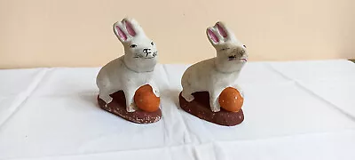 Rabbit Pair Vintage Old Clay Pottery Terracotta Mud Figure Statue Home Decor F68 • $82