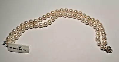 Vintage 14k Yellow Gold Hallmarked Signed Ww Pearls Bracelet Hong Kong Tags • $159.95