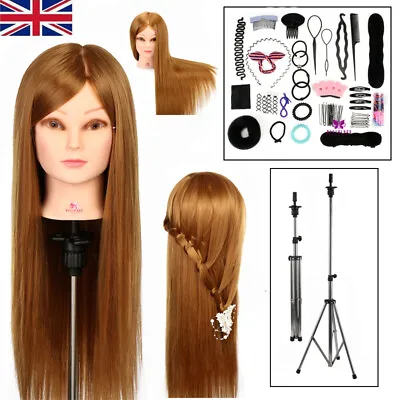 24'' 50% Real Hair Training Head Practice Mannequin Doll Tripod Stand Styling UK • £22.59