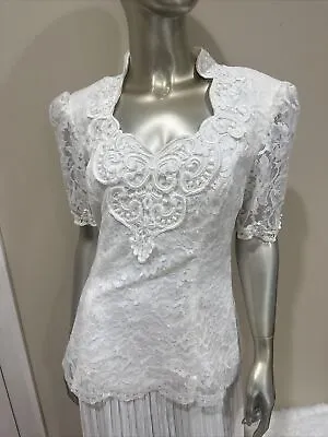 Scott McClintock Vintage Dress Ivory Pearls Lace Wedding Cottage Core Size 6 • $70