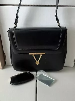 Vintage Purse- Satchel Handbag- Black- Medium Size- W/Coin Bag & Mini Mirror • £8.68