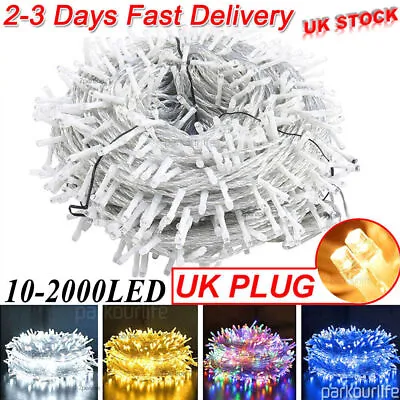 String Fairy Lights 10-2000LEDS Mains Plug In Xmas Tree Garden Outdoor Wedding • £6.99