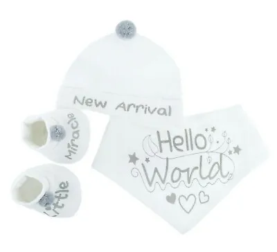 White 'New Arrival' Baby 4 Piece Gift Set (Newborn To 3 Months).  • £7.95