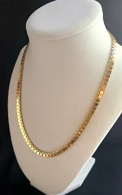 Vintage Monet Flat Box Chain Gold Choker Necklace 17 Inches • $19