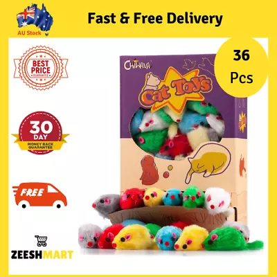 36PCS 4.1'' Furry Cat Toy Mice Rattle Small Mouse Kitten Interactive Play AU • $19.90