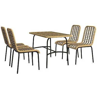 Outsunny 4 Seater Rattan Garden Furniture Set W/ Tempered Glass Tabletop • £229.99
