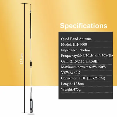 HH-9000 Quad Band Mobile Radio Antenna HH9000 For TYT TH-9800 QYT KT-7900D • $35.99