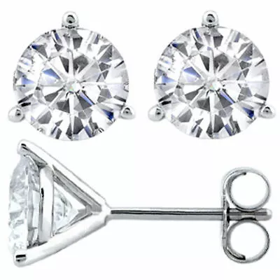 14K White Gold 2 CT Round Martini Simulated Moissanite Push Back Stud Earrings • $129