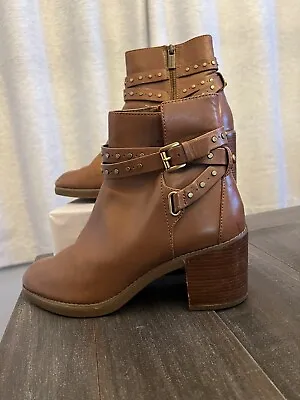 Michael Kors Kincaid Leather Studded Logo Ankle Boot 10M Tan Zipper And Studs • $29.99