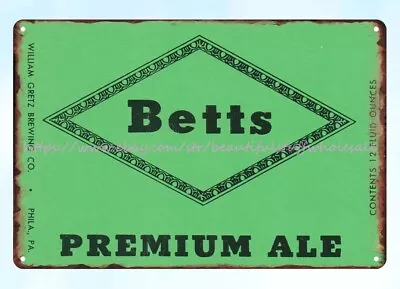 1950s Betts Beer William Gretz Brewing Co Philadelphia PA Metal Tin Sign • $18.85