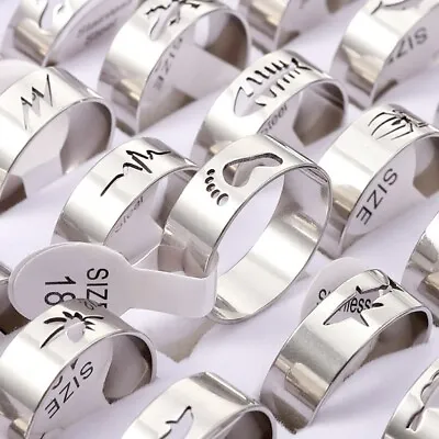 Bulk Lot 50 Style Mix Cut Stainless Steel Band Rings Charm Women Men Party Gifts • $16.14