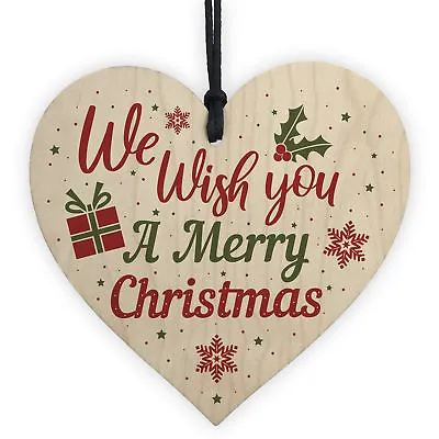 £3.99 • Buy Wish You A Merry Christmas Wood Heart Christmas Tree Xmas Bauble Decoration Gift