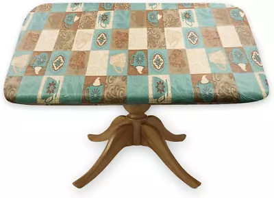 Deluxe Elastic Edged Flannel Backed Vinyl Fitted Table Cover - Global Coffee Pat • $22.36