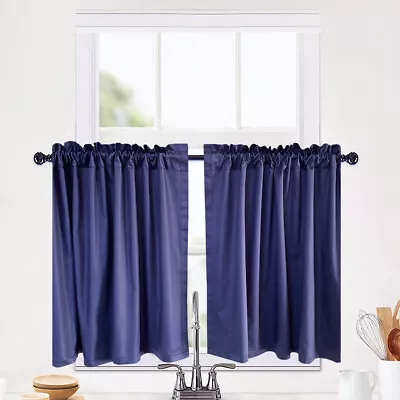 New Set Of 2  Navy Blue Cotton Country Style Kitchen Caravan Window Cafe Curtain • $16.80