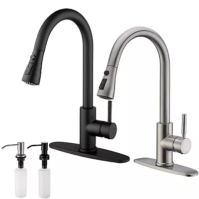 Kitchen Sink Faucet Swivel Single Handle Pull Down Mixer Tap With Soap Dispenser • $29.99