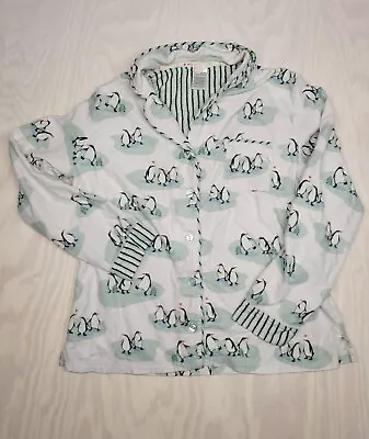 Munki Munki Women's SZ L Flannel Pajama Top Long Sleeve Penguins Hearts Organic • $4.99