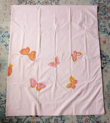 Vintage Pink Martex Butterfly Flat Bed Sheet Designer Hanae Mori Twin Sz 70x86 • $19.95