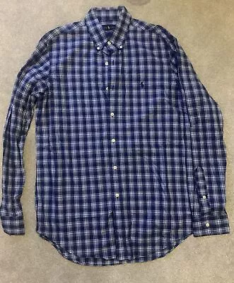 Mens Ralph Lauren Blue Check Shirt Size Medium EUC • £14.99