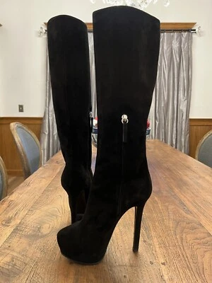 $90 • Buy Giuseppe Zanotti Over The Knee Black Suede Platform Stiletto Boots Size 38 1/2
