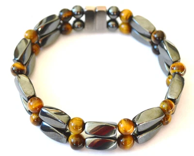 $42.74 • Buy Magnetic Therapy Hematite Bracelet Anklet TIGER EYE 6mm Rounds 2 Row