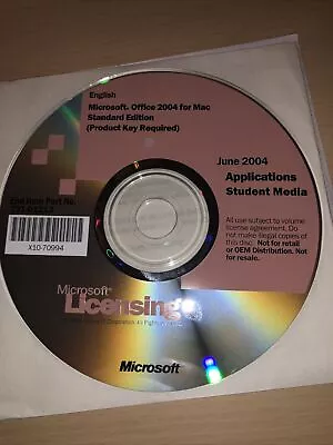 Microsoft Office For Mac 2004. Standard Edition. Original Sleeve Wi Product Key • $18.40