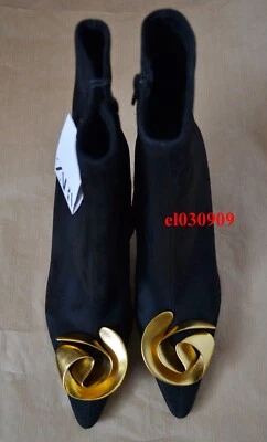 $99.99 • Buy Zara New Woman High-heel Leather Ankle Boots Metal Flower Black Size 39 1100/110