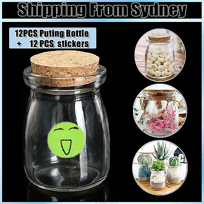 12PCS Glass Pudding Jar Yoghurt Sweet Dessert Bottle Plastic Cap Decor 100ml AU  • $20.95