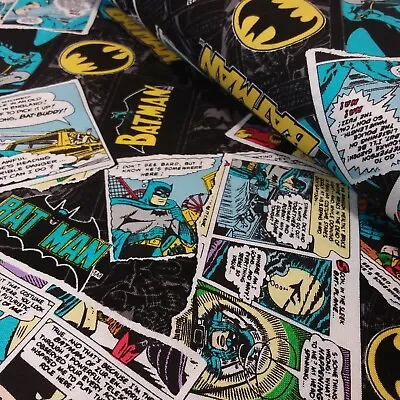 DC Comics Batman Comic Strip On Black Quilting Kids Cotton Fabric Per 50cm C12 • £1.50