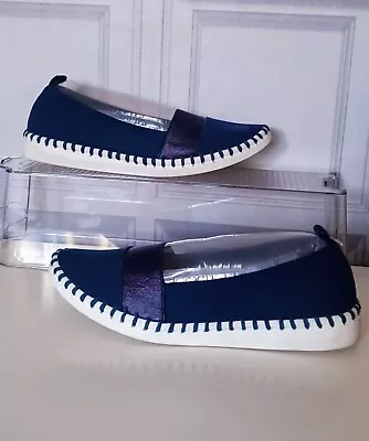 George UK 5/EU 38 Navy White Nautical Flat Slip On Shoes • £11.99