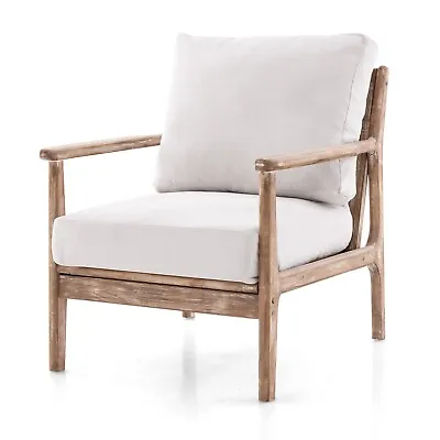 Modern Accent Chair Wooden Armchair Living Room Linen Fabric Reading Chair • £139.95