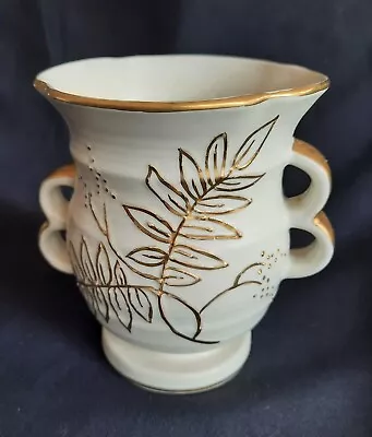 Vintage Crown Devon Fieldings Porcelain 2 Handle Gilded Vase • $28