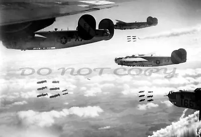 Antique Ww11 Repro Print B 24 Liberator Bombers In Flight Bomb Drop Over Germany • $11.99