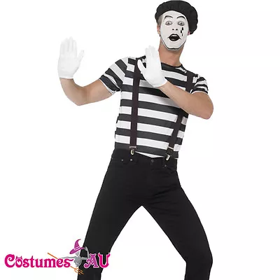 Gentleman Mime French Artist Costume Circus Act Mens Fancy Dress Outfit • £23.79