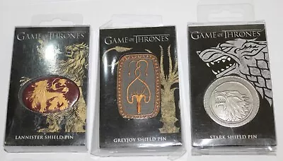 Game Of Thrones Shield Pins X 3. Lannister Greyjoy & Stark. Badges / Broches. • £19.95