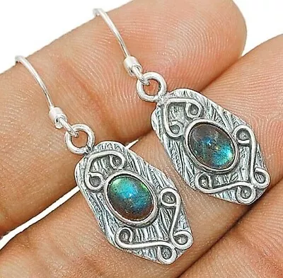 Natural Blue Fire Labradorite -Madagascar 925 Sterling Silver Earrings CT15-5 • $15.99