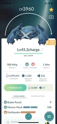 Metagross Legacy  Pokemon Trade Go Lv45 Unlocked 2 Charge Master Pvp Pokémon Go • $10.50