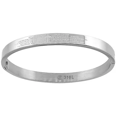 Stainless Steel Lords Prayer Oval High Polished Bangle Bracelet • £15.17